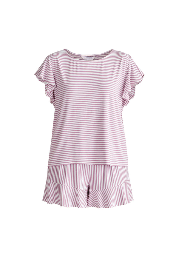 Frill Pyjama T-Shirt and Shorts in Pink and White Cut Out